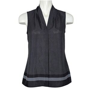 Banana Republic Women's Polka Dot Sleeveless Blouse Hidden Placket Black 4